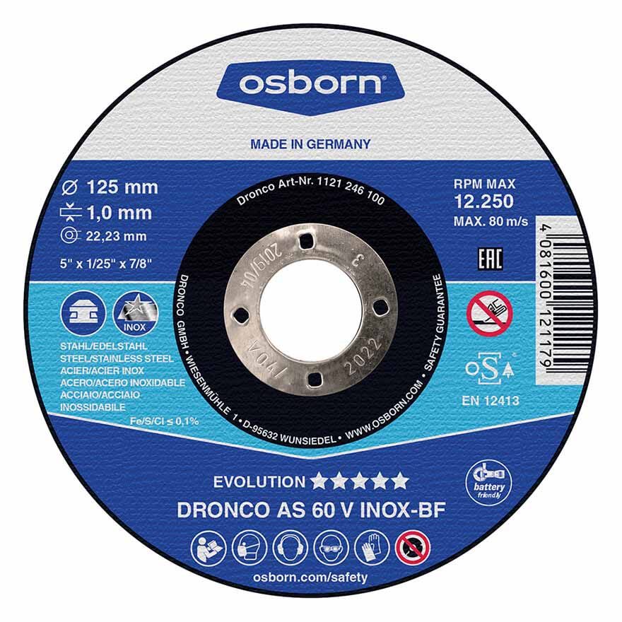 (1113270) 115X2.5X22 Osborn Cut & Grind Metal DPC Cutting Disc (Inox)