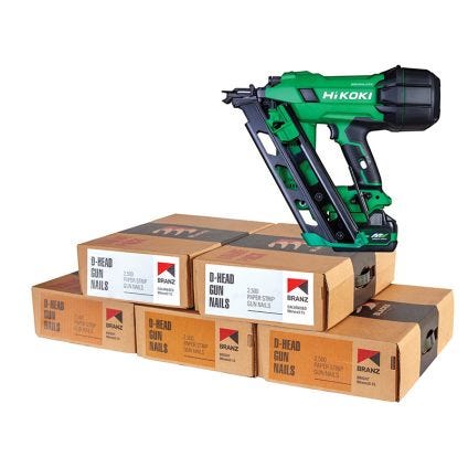 10 Boxes of Gasless Gun Nails 90mm Bright (2500) + Multi Volt Framing Nailer
