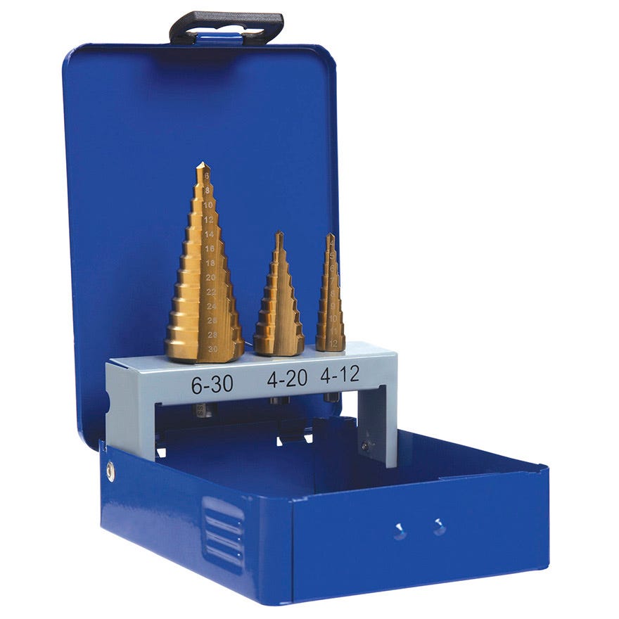 3 Piece HSS Titanium Nitride Coated Step Drill