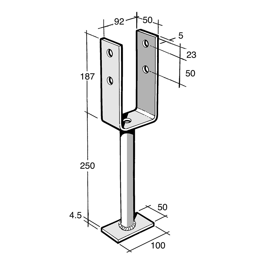 Post & Bearer Bracket Galv Hi-Wind (Bowmac B16)