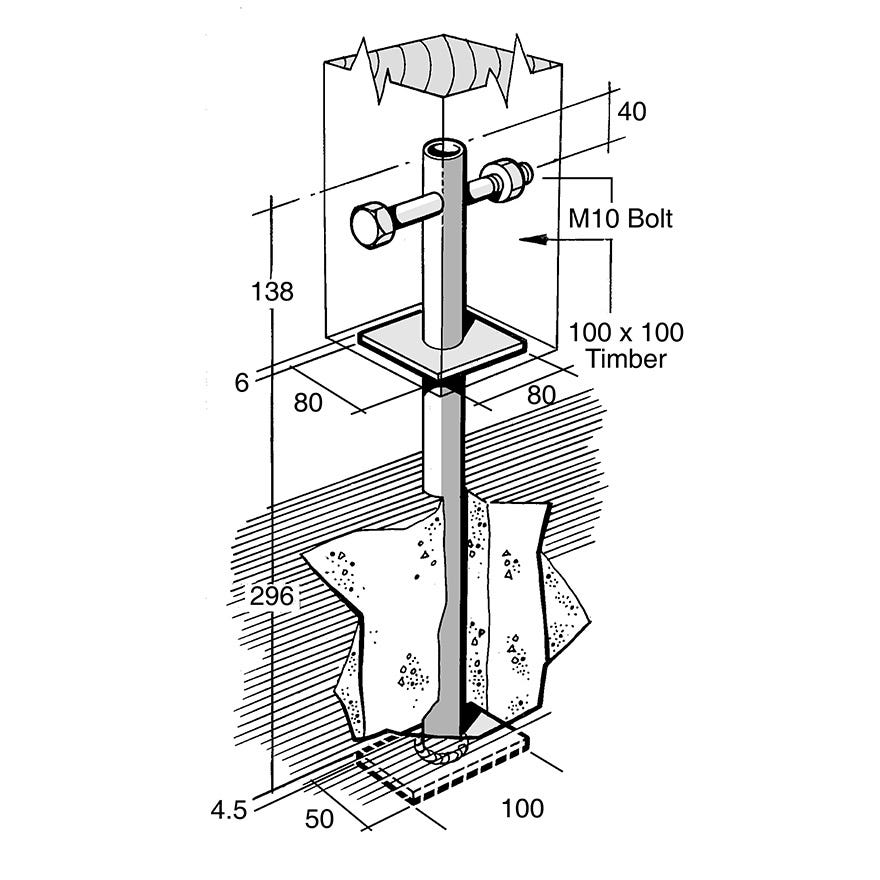 Post & Bearer Bracket Galv (Bowmac B198)