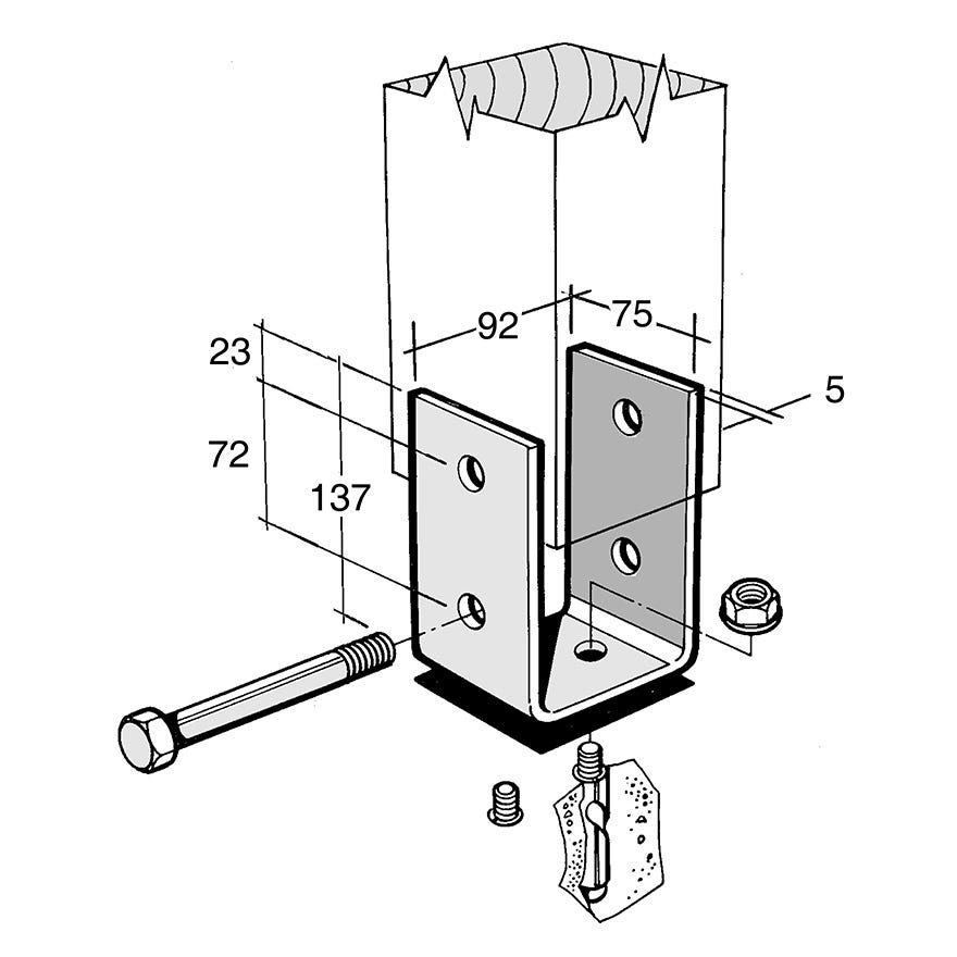 Post & Bearer Bracket Galv (Bowmac B28)