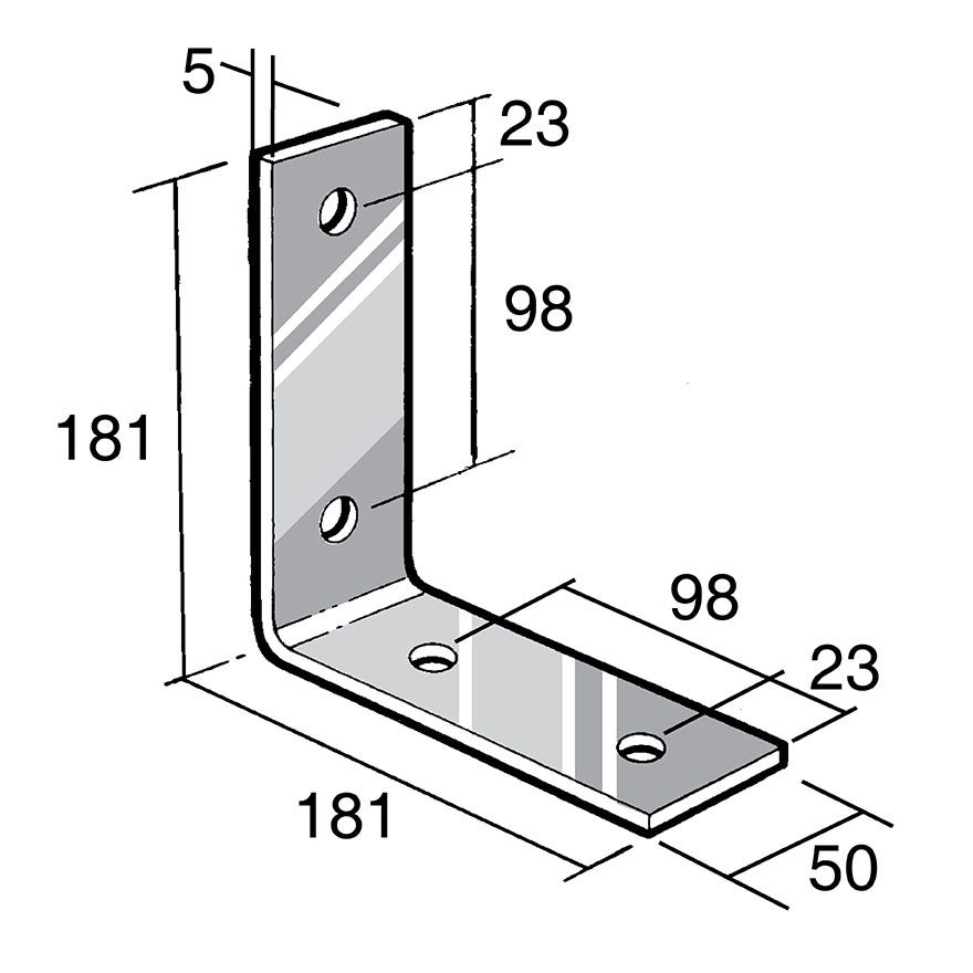 Angle Bracket No Gusset 304 Stainless (Bowmac BS55)