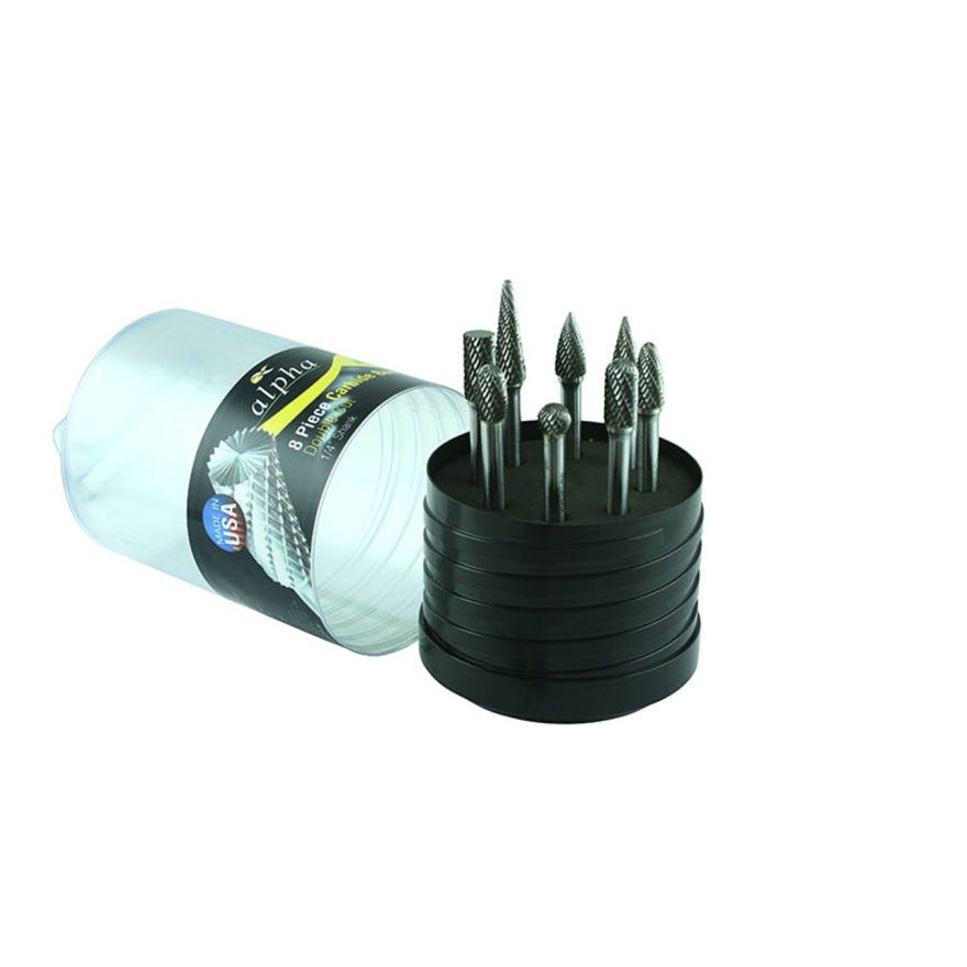 8 Piece Carbide Burr Set 1/4" shaft (Made in USA) (BURRSET2)