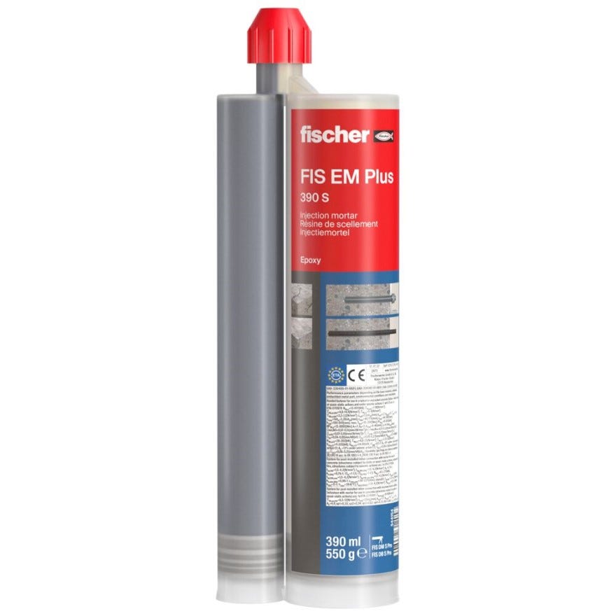 Fischer FIS EM Plus Epoxy Mortar 390ml Shuttle + 1 Nozzle (544154 + 544155)