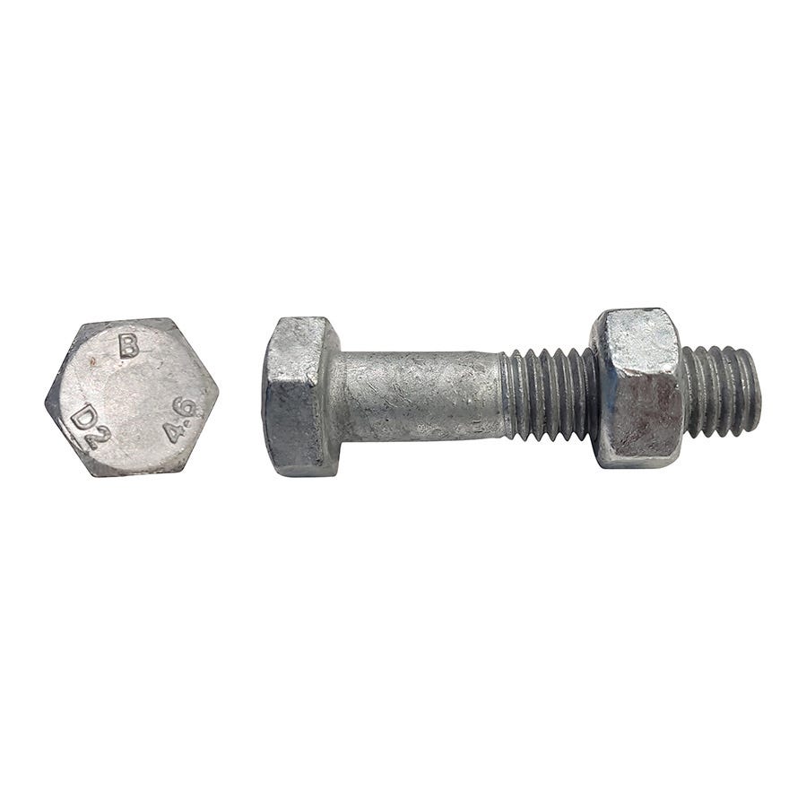 10x120 AS1111 Mild Steel 4.6/4.8 Hex Bolt & Nut Galv (16MM AF)