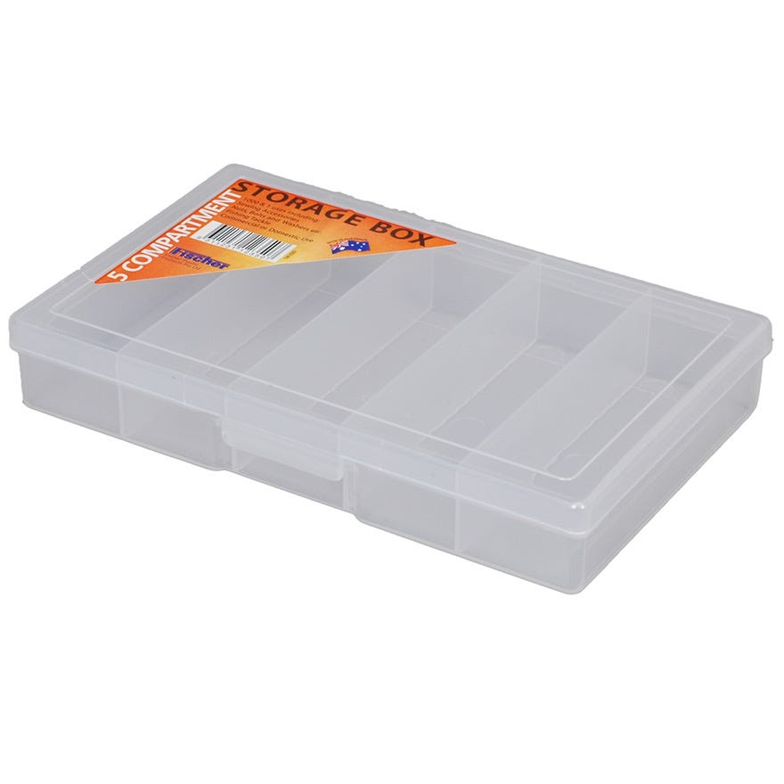 Fischer 5 Compartment Clear Plastic Storage Box (188x118x31) 1H-030