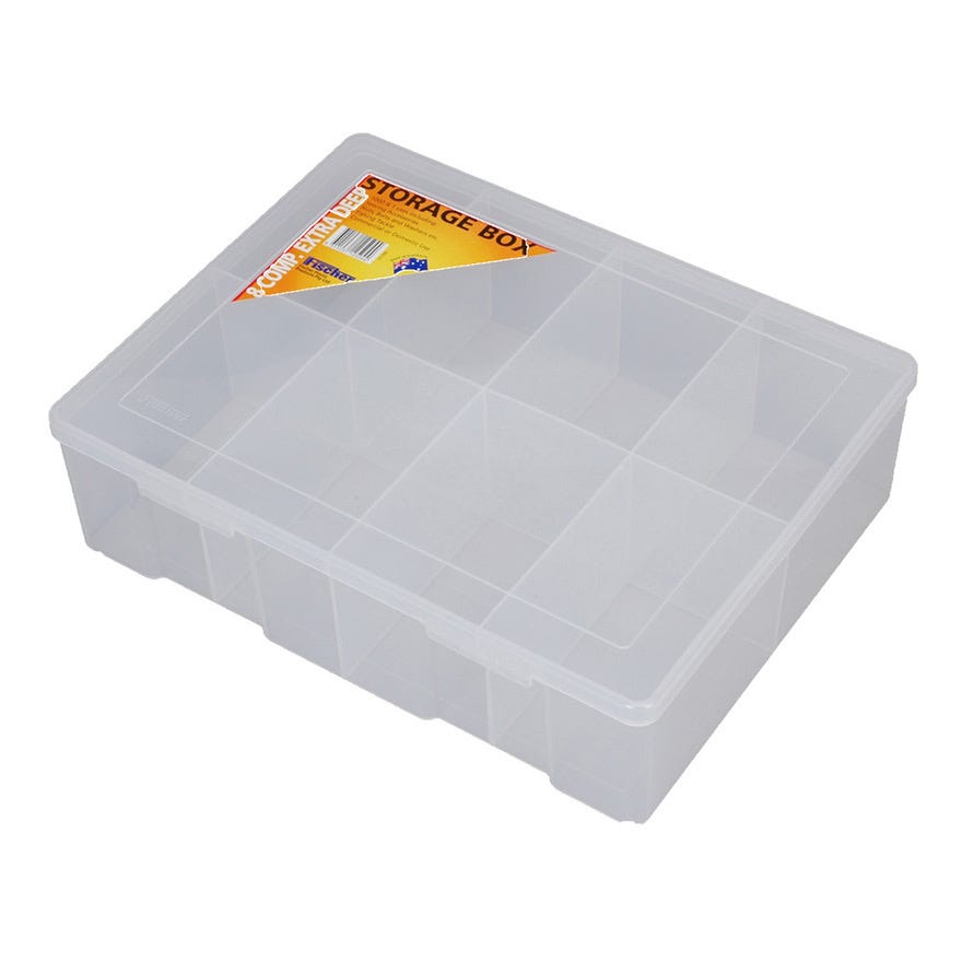 Fischer 8 Compartment Clear Plastic Storage Box (350x270x100) 1H-098