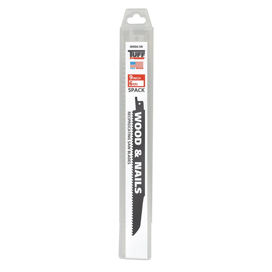 225mm TUFF Reciprocating Blade 9" x 6TPI Wood with Nails - 5 Pack