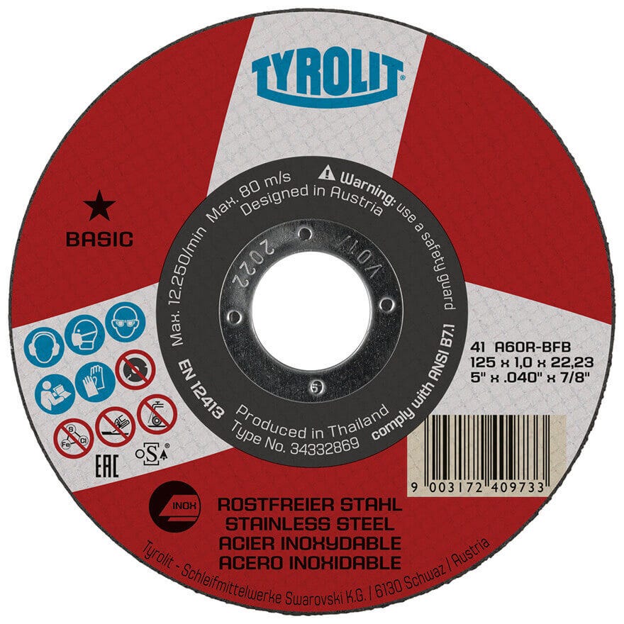 100x1.0x16 Tyrolit Inox Basic Flat Cutting Disc A60R (34354597)
