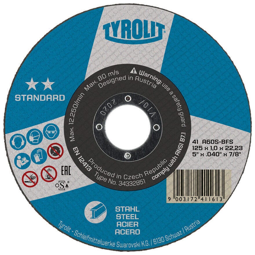 115x1.0x22 Tyrolit Steel Standard Flat Cutting Disc A60S( (34332840)