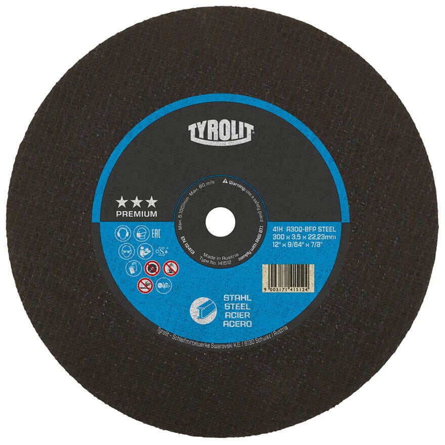 350x4.0x25 Tyrolit Steel Premium Flat Cutting Disc A30N (633286)
