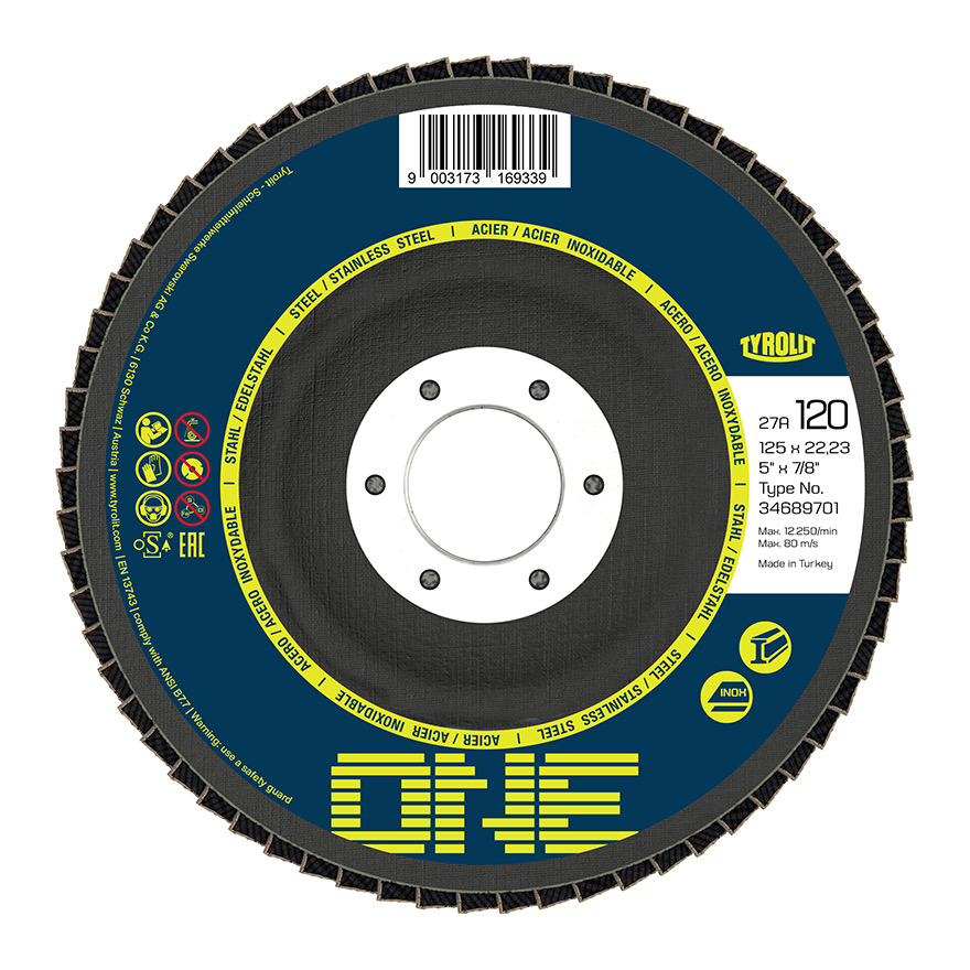 125x22 Tyrolit One Flap Disc 120 Grit (Steel&Inox) (34689701)