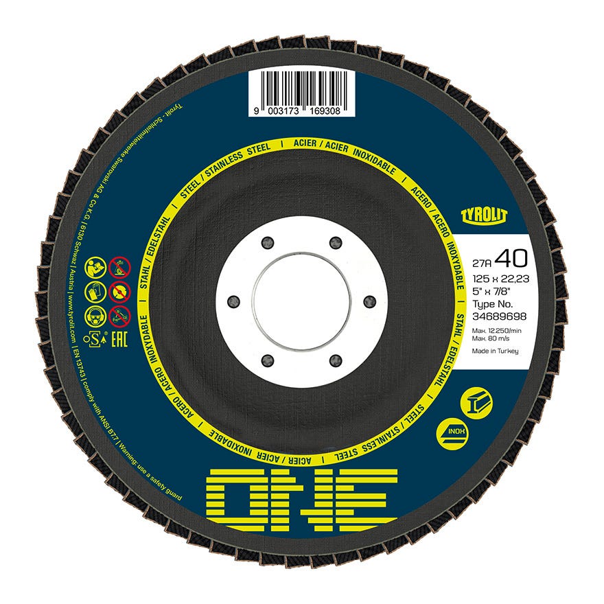125x22 Tyrolit One Flap Disc 40 Grit (Steel&Inox) (34689698)