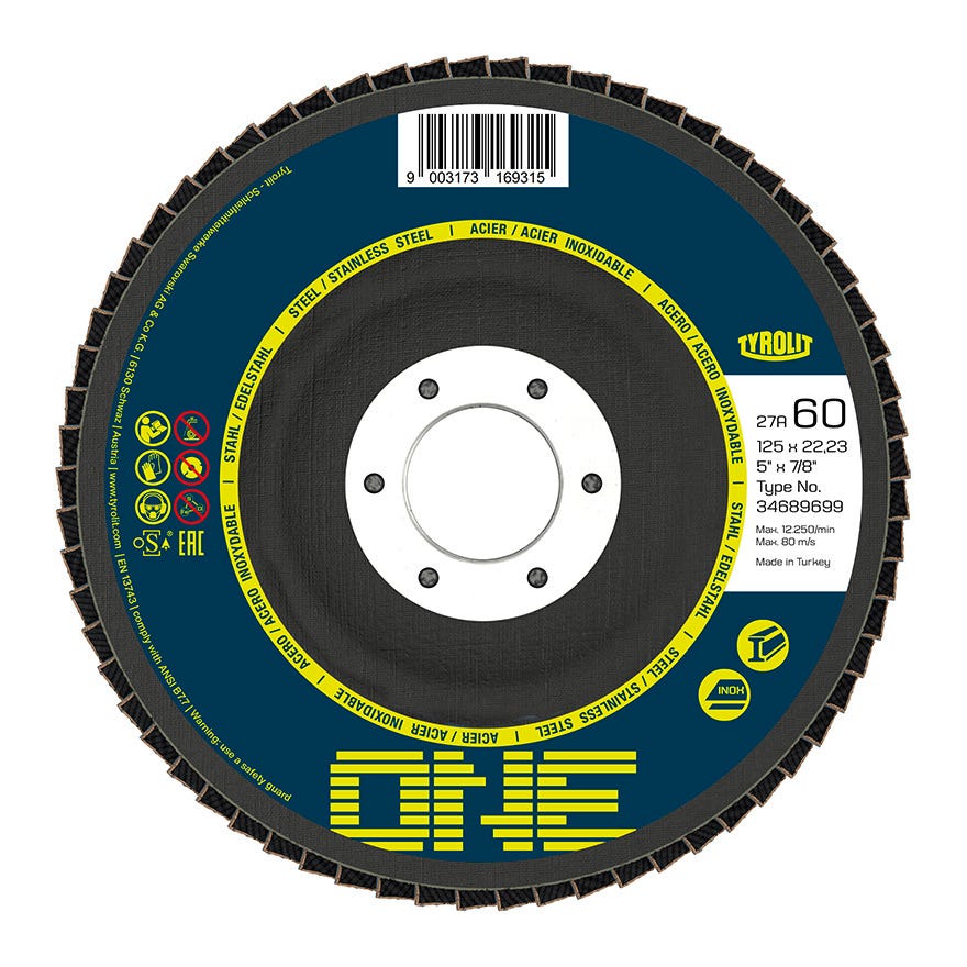 125x22 Tyrolit One Flap Disc 60 Grit (Steel&Inox)(34689699)