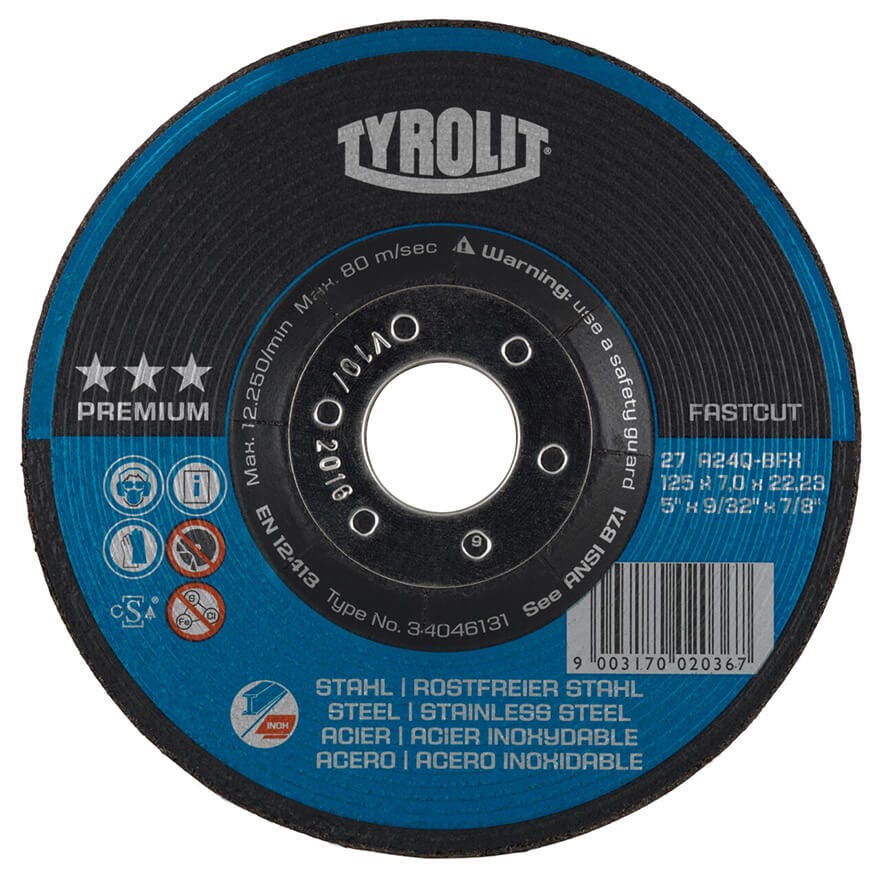 125x7.0x22 Tyrolit Inox Premium DPC Fast Cut Grinding Disc A30P (5313)