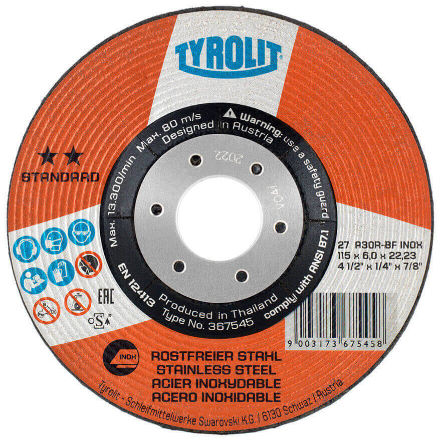 115x6.0x22 Tyrolit Inox Standard DPC Grinding Disc A30R (367545)