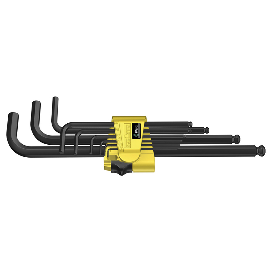 (Yellow) 5/64-3/8 WERA Imperial Ball End (long arm) Allen Key Set (9 Piece)