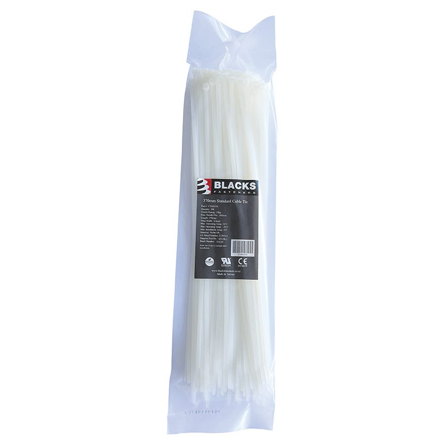 200mm x 4.8mm Natural (White) (Standard) Nylon Cable Tie (100) (22kg Min Strength)