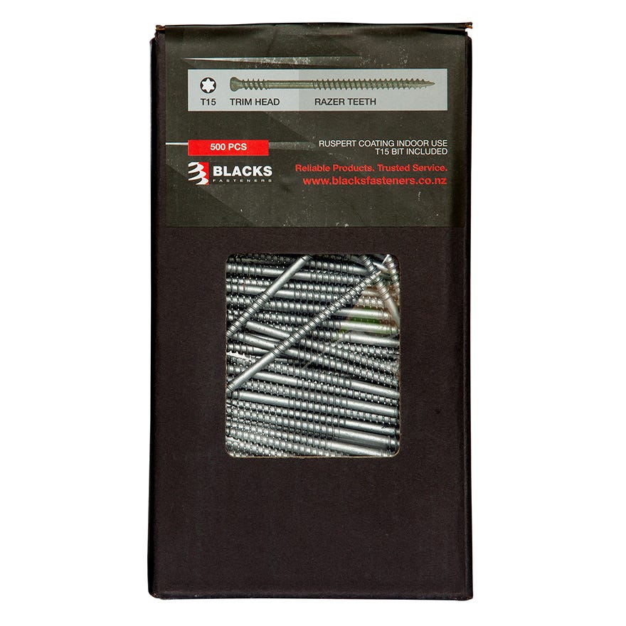 Blacks Reveal Screw 8G x 75 Type 17 T15 Torx Ruspert Coated (500)