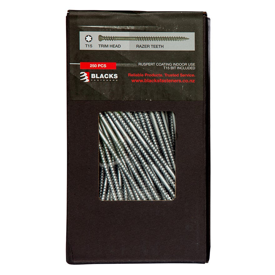 Blacks Reveal Screw 8G x 90 Type 17 T15 Torx Ruspert Coated (250)