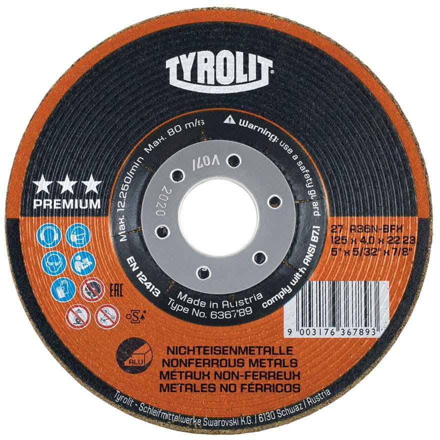 *EOL* 125x7.0x22 Tyrolit Aluminium Premium DPC Grinding Disc (Surface) A36L (647549)